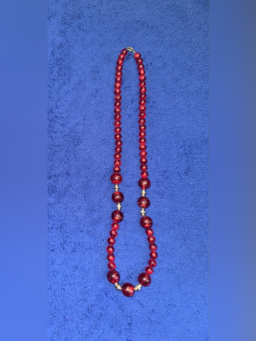 Vintage Red Graduated Bead Necklace silver Tone Spacers Retro Lucite Style 28”